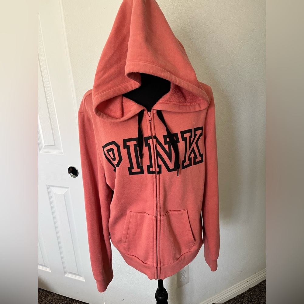 PINK Victoria’s Secret Full Zip Hoodie | Salmon Pink | Cozy Lounge Sweatshirt - Picture 4 of 16